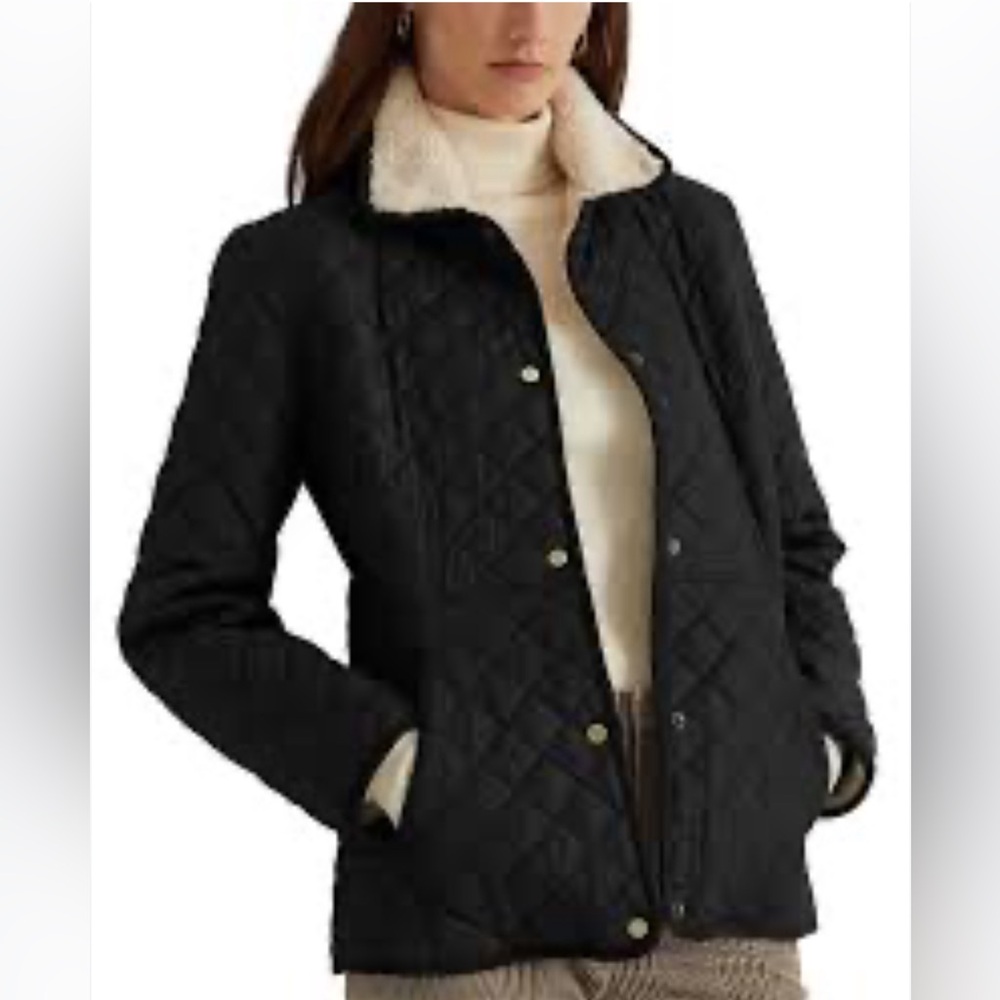 Lauren Ralph Lauren - women’s faux Sherpa collar quilted jacket black & cream M